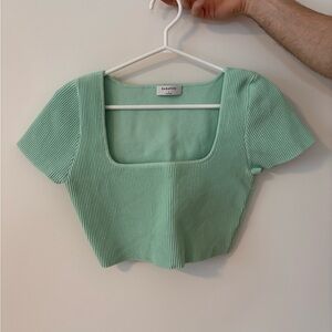Babaton Mint Ribbed Square Neck Crop Tee